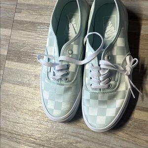 Vans Women's Pastel Checkered satin spa blue  Sneakers Sz 6